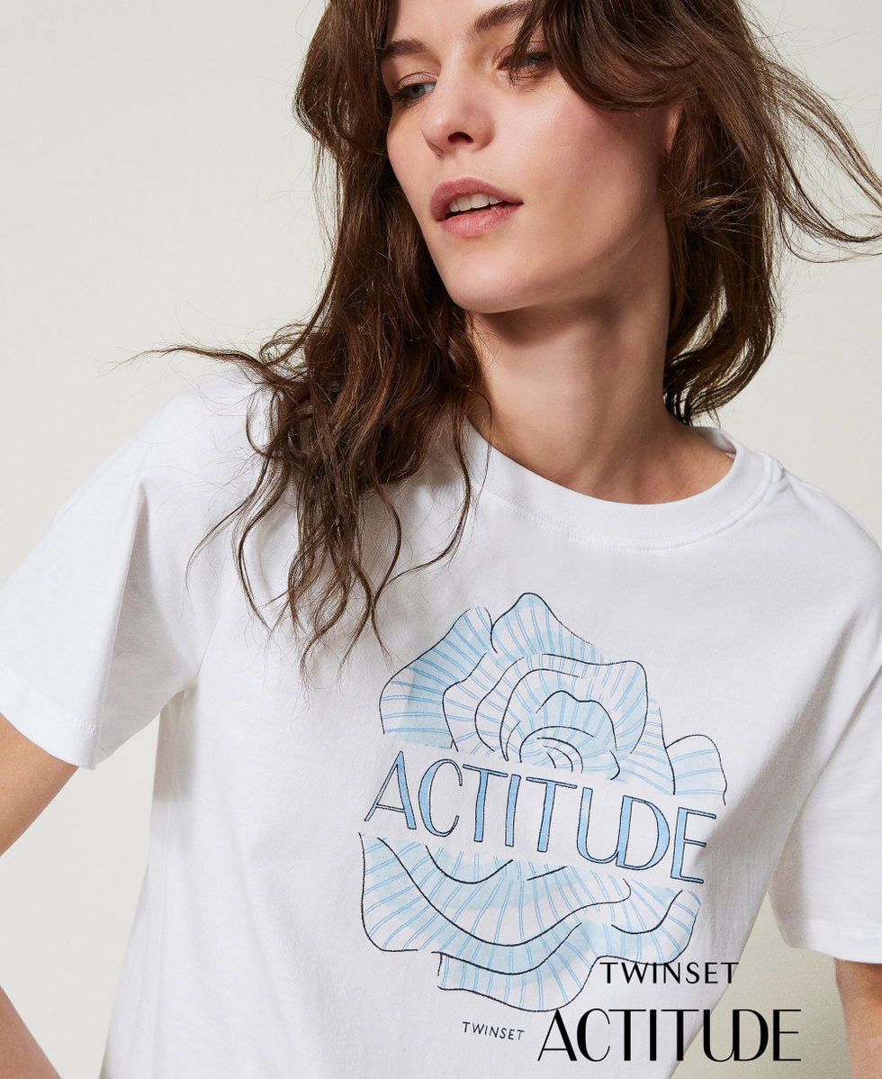 T-shirt con stampa e ricamo Twinset