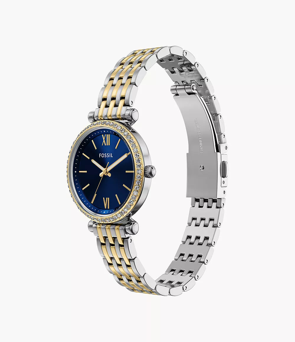 Orologio Carlie Mini 28 mm a tre sfere con bracciale in acciaio bicolore Fossil