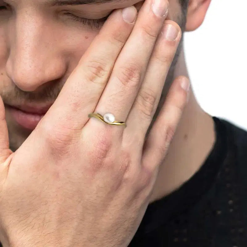 Anello a fascia a forma organica con perla MARLU'