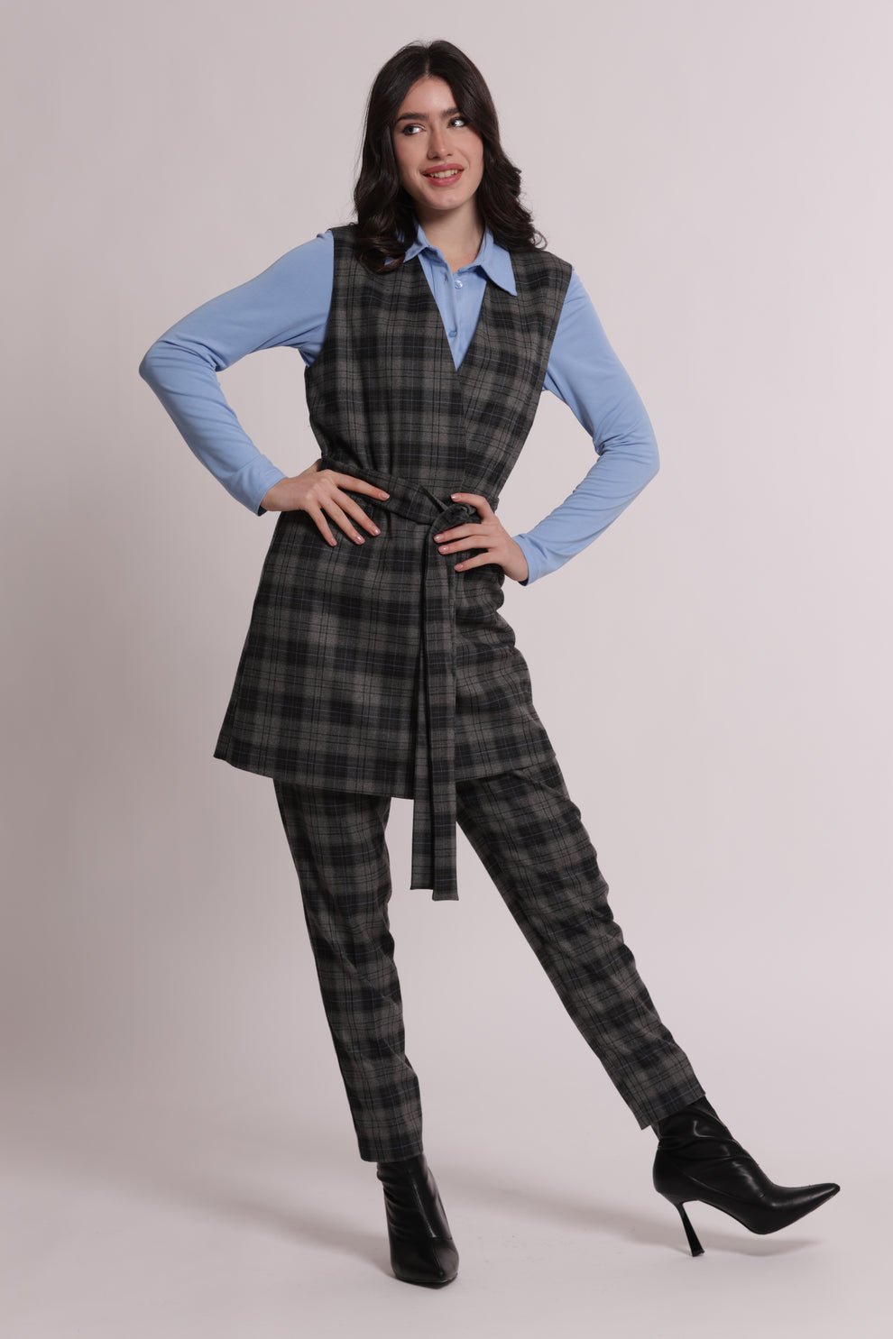 GILET LUNGO IN TESSUTO CHECK MIMI-MUA