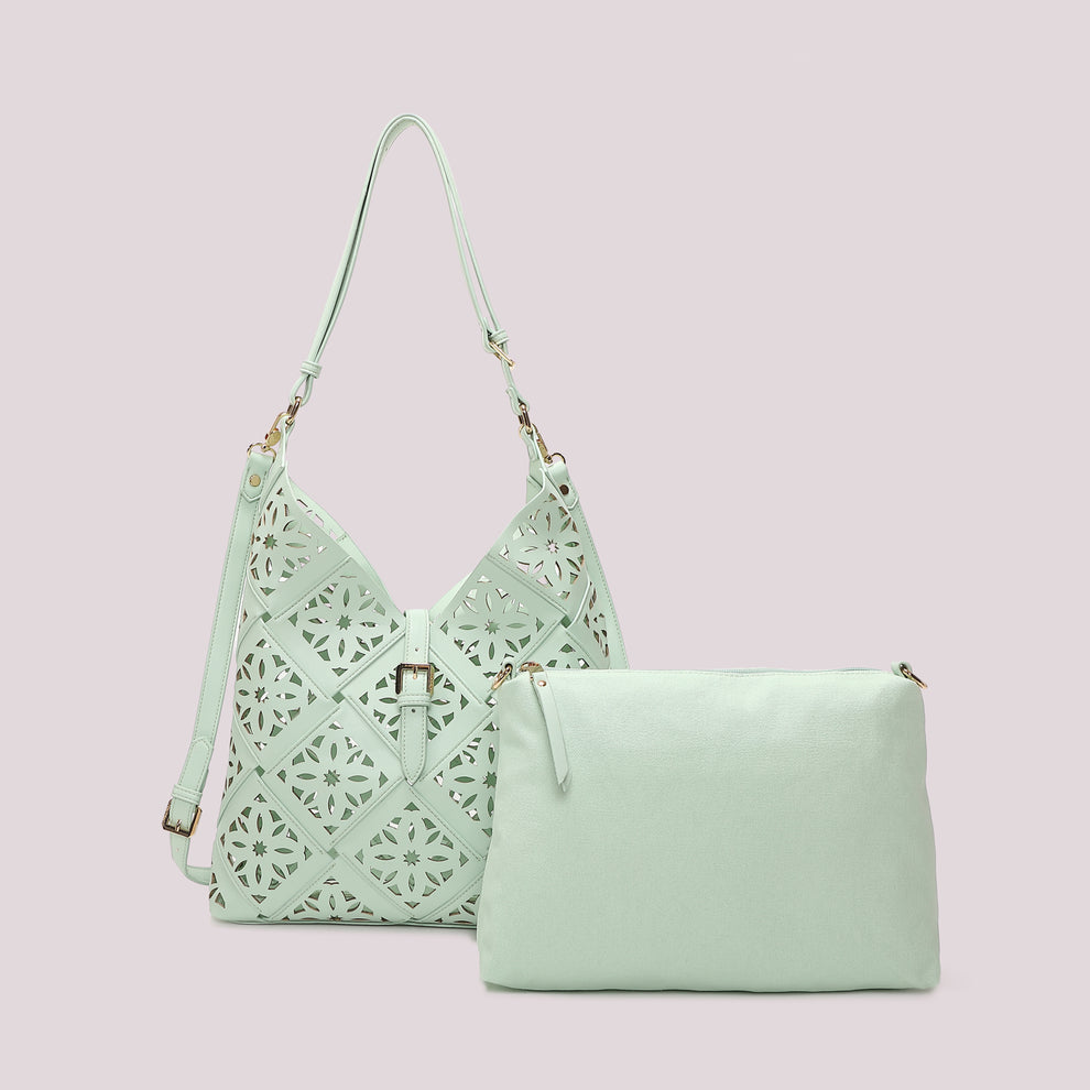 BORSA A SPALLA CON MOTIVO TRAFORATO MIMI-MUA