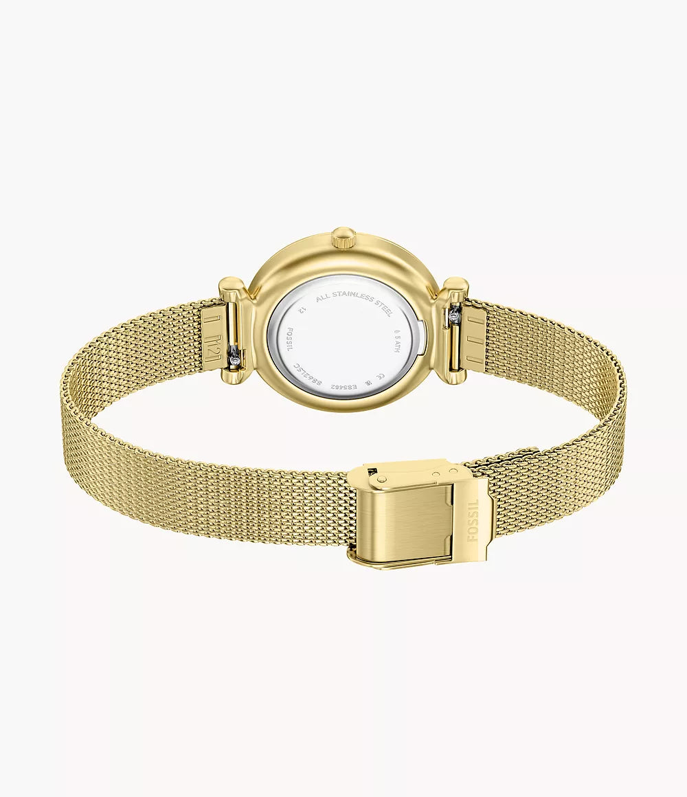 Orologio Carlie a tre sfere con bracciale in acciaio color oro Fossil