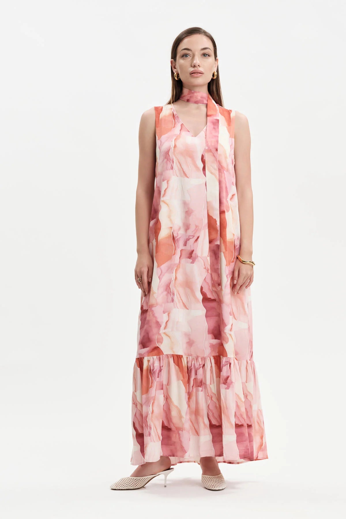 ABITO LUNGO FANTASIA SCOLLO A V WHITE WISE