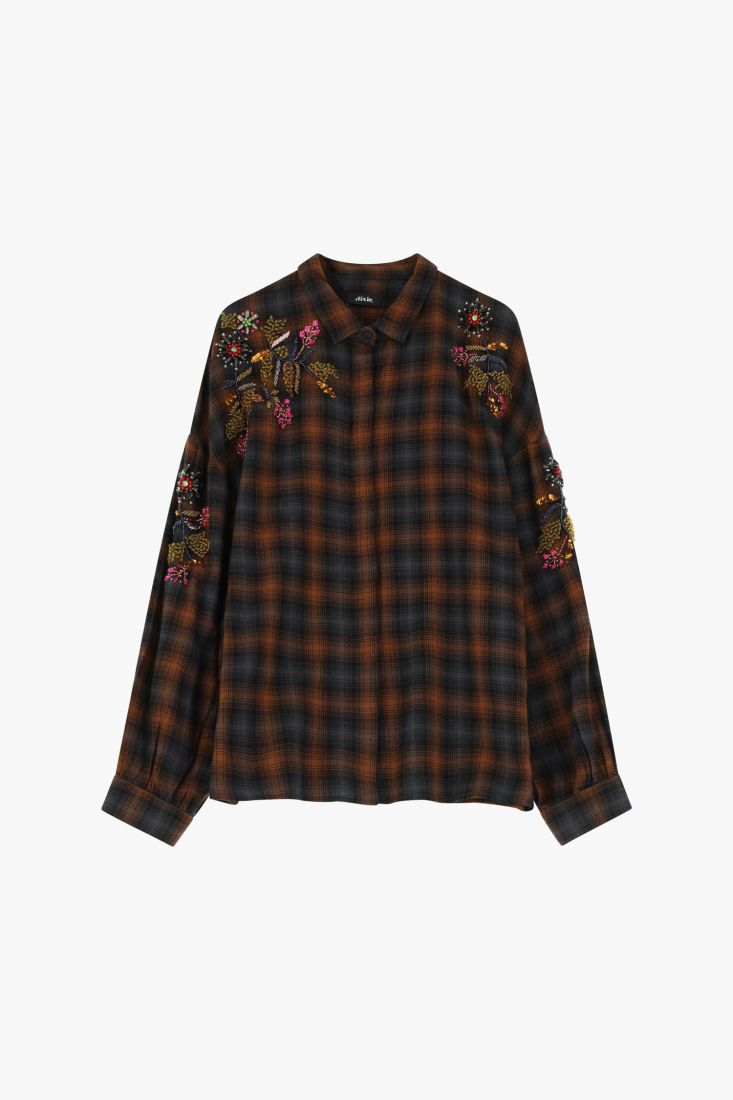 Camicia a righe con ricami floreali Dixie