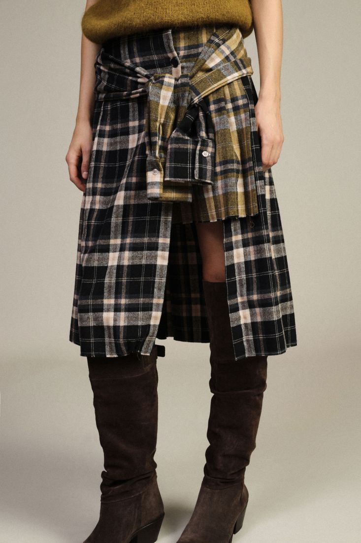 Gonna midi a vita alta con pattern a quadri Dixie