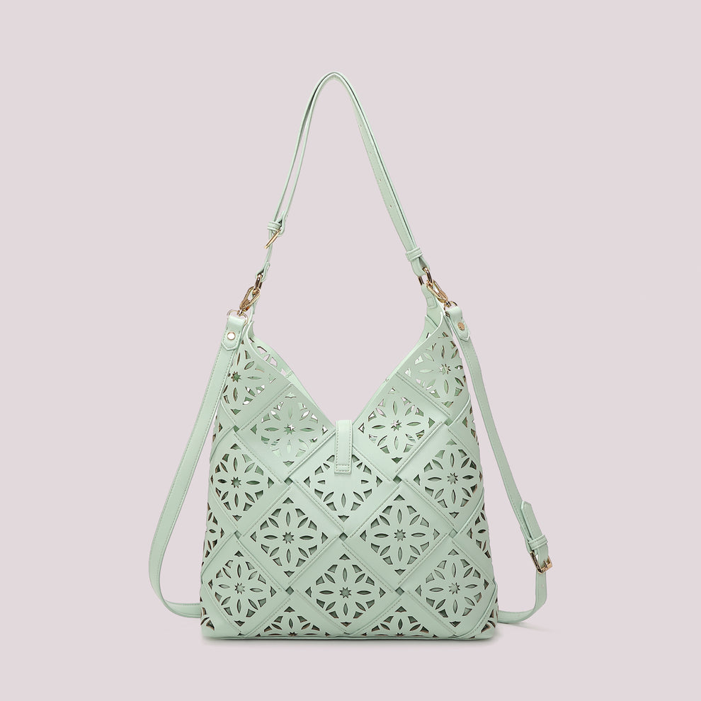 BORSA A SPALLA CON MOTIVO TRAFORATO MIMI-MUA