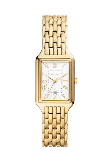 Orologio Raquel 23 mm a tre sfere con datario e bracciale in acciaio color oro Fossil
