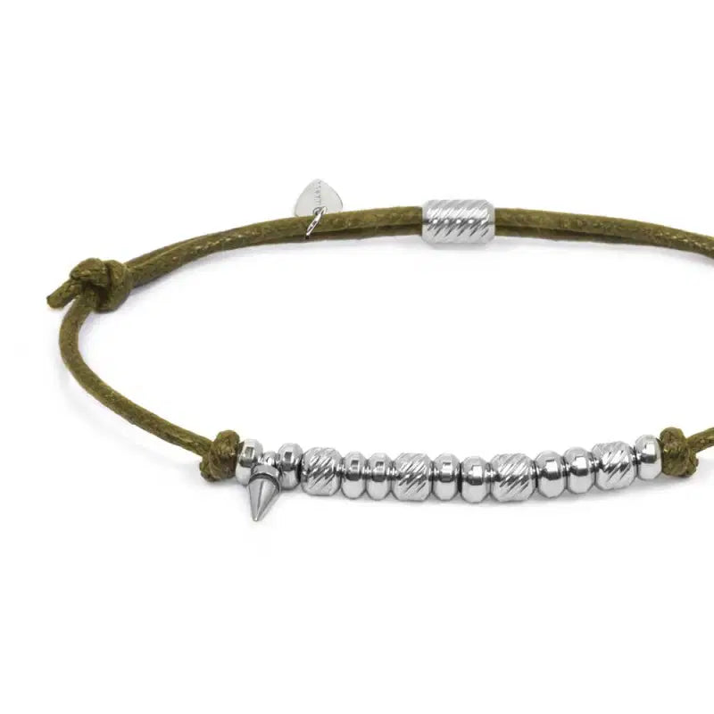 Bracciale cordino cerato elementi in acciaio e mini spike Marlù
