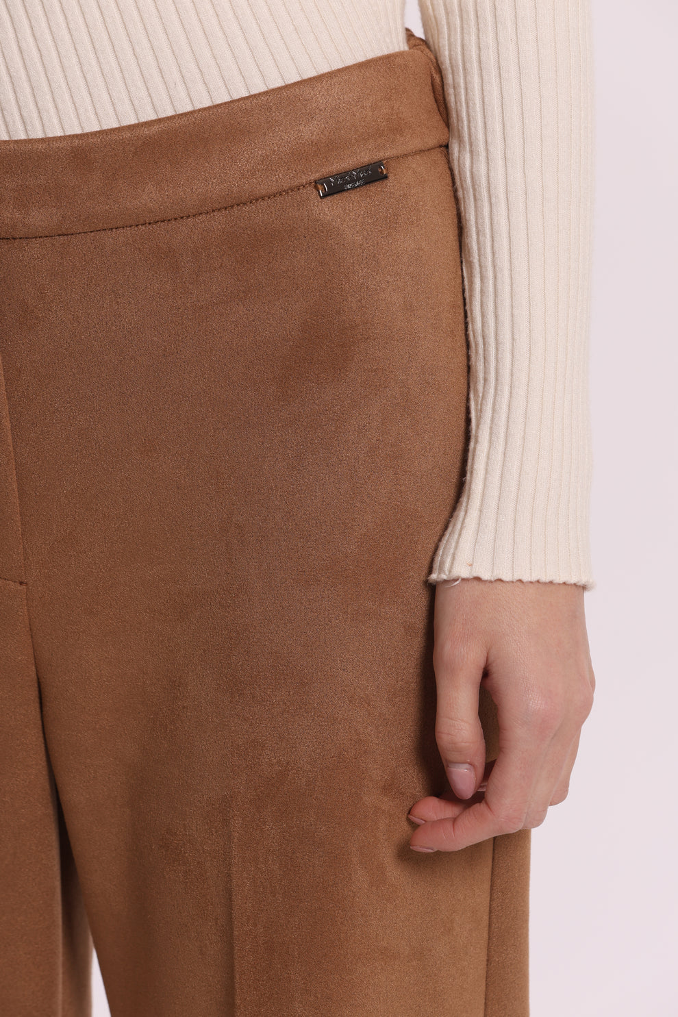 PANTALONE DRITTO IN JERSEY EFFETTO CAMOSCIO BEIGE MIMI-MUA