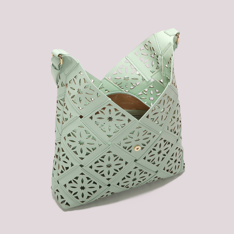 BORSA A SPALLA CON MOTIVO TRAFORATO MIMI-MUA