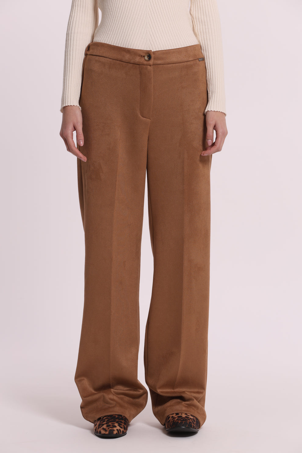 PANTALONE DRITTO IN JERSEY EFFETTO CAMOSCIO BEIGE MIMI-MUA