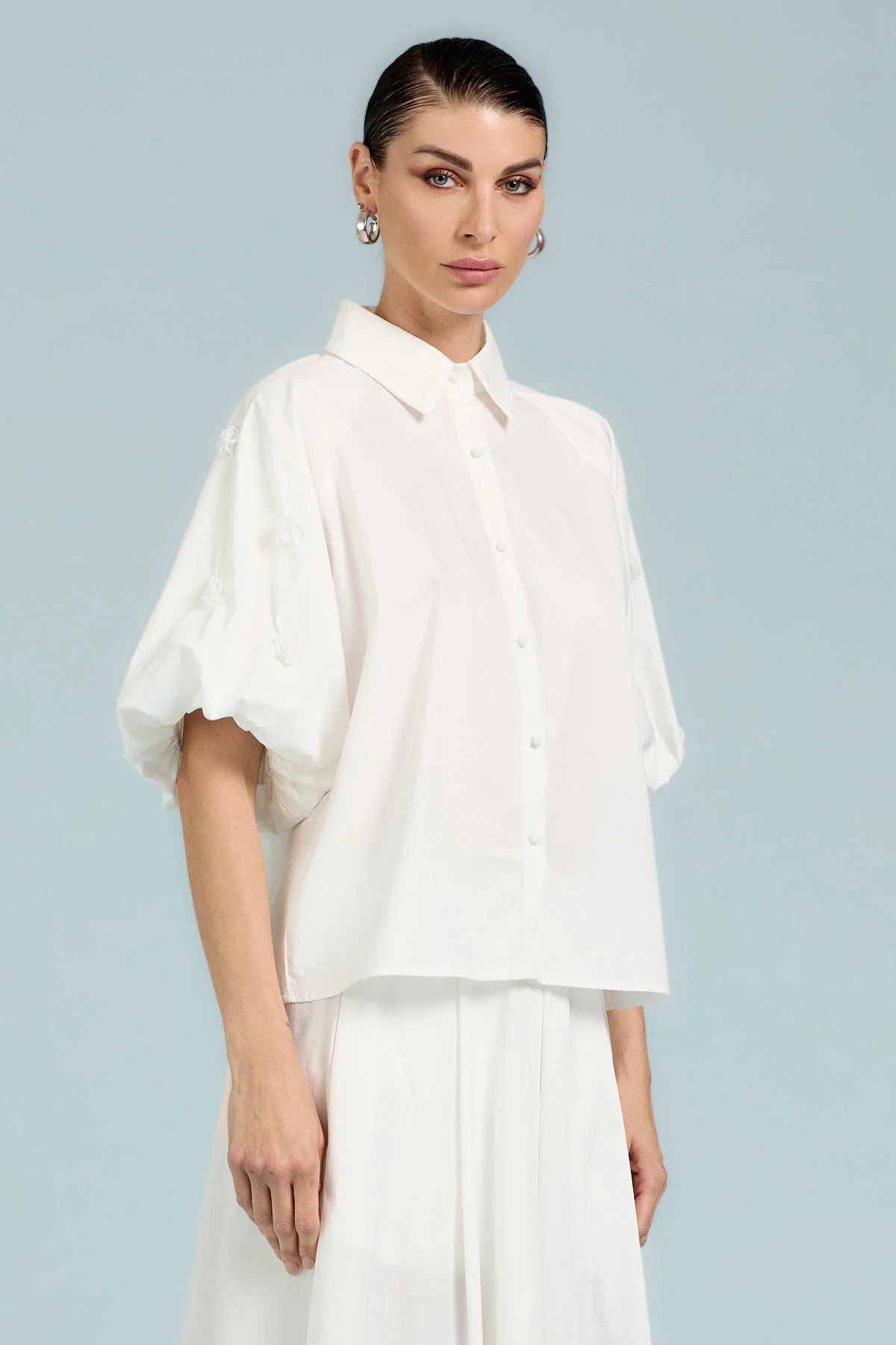 CAMICIA OVER MANICHE A PALLONCINO CON APPLICAZIONI TAKE TWO