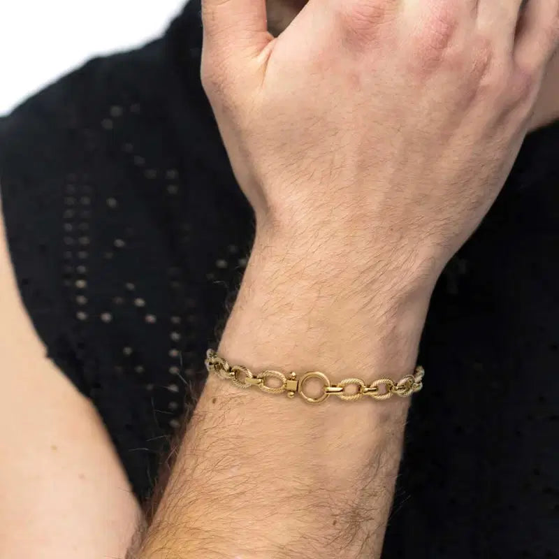 Bracciale catena a maglie larghe texturizzate al centro moschettone ad anello Marlù