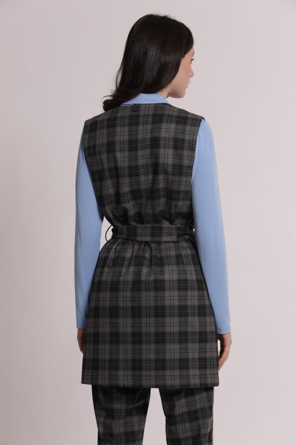 GILET LUNGO IN TESSUTO CHECK MIMI-MUA