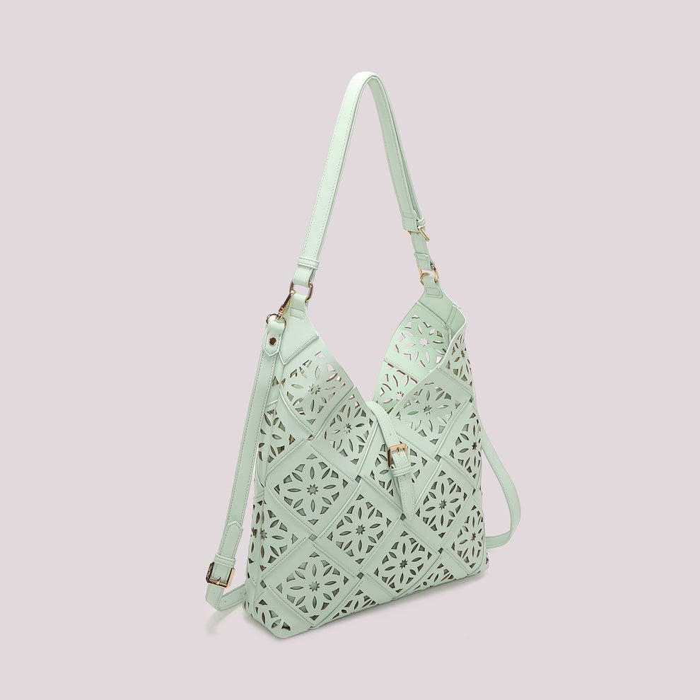 BORSA A SPALLA CON MOTIVO TRAFORATO MIMI-MUA