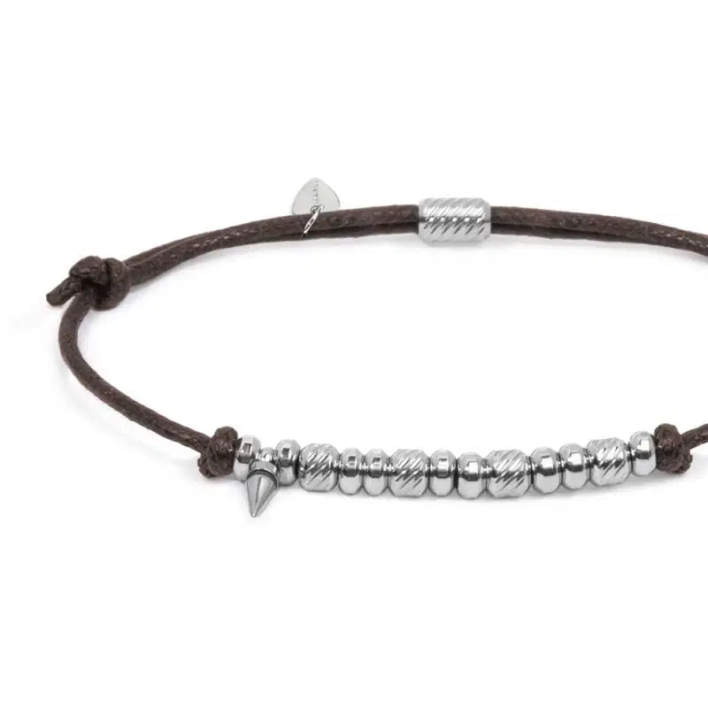Bracciale cordino cerato elementi in acciaio e mini spike Marlù